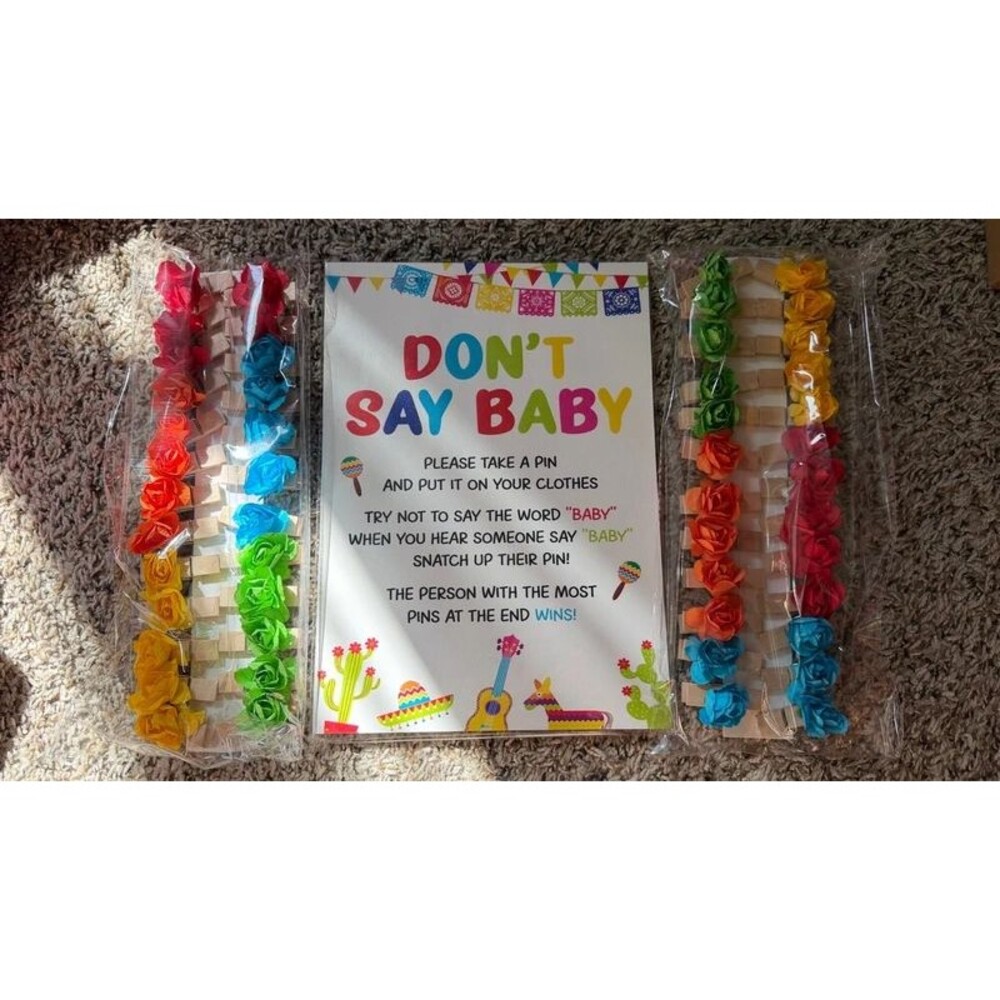 Mexican Fiesta Baby Shower Don’t Say Baby Game Floral Clothespins Party Game Set